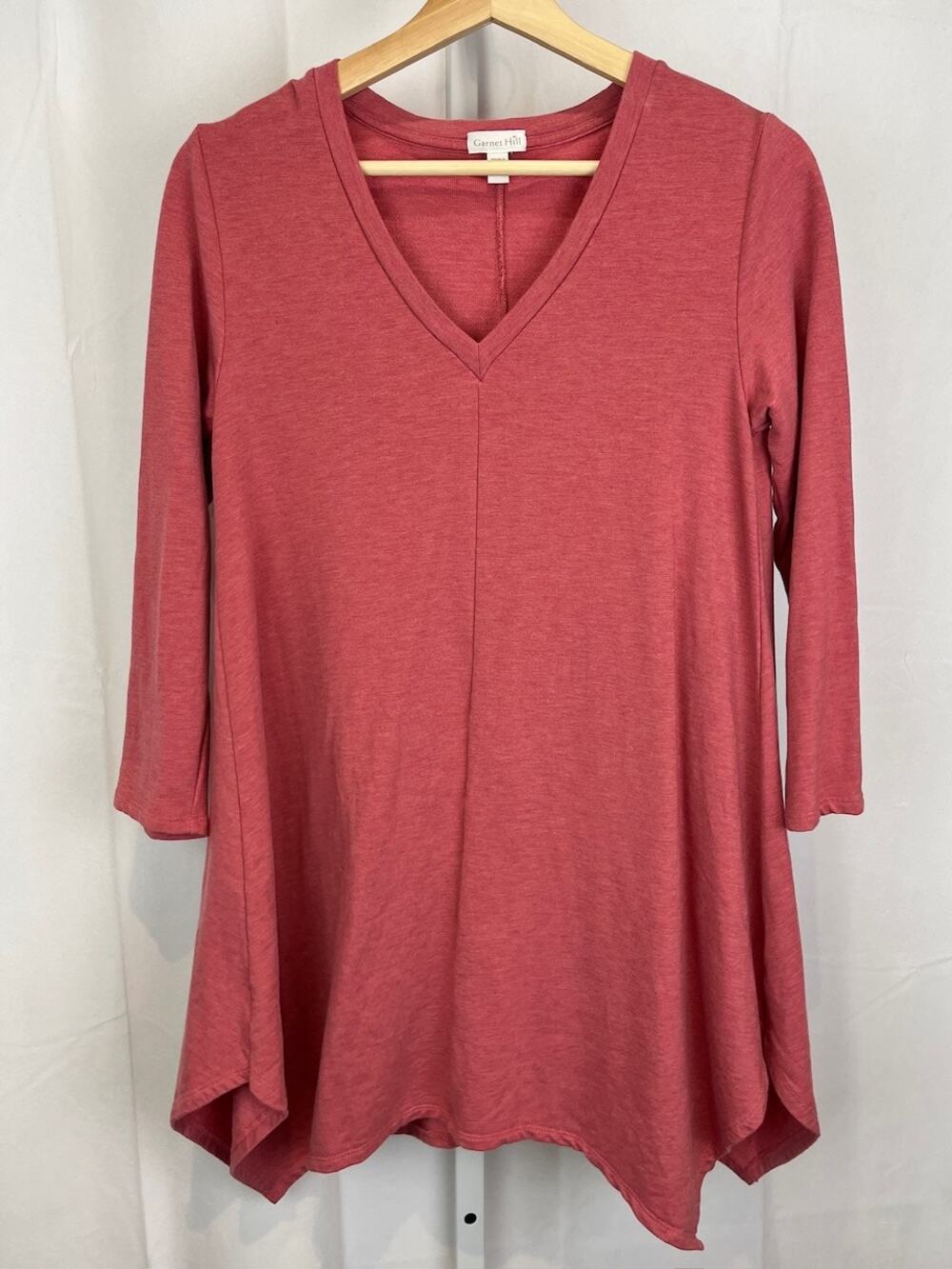 GARNET HILL Size XS Popover Terry Knit Tunic Top 48200 V Neck 3/4 Sleeve Pink